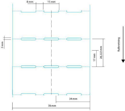 9424049  310104 Hylleforkantetikett termo uten lim hvit 78 x 28 mm med perforerte lesehull